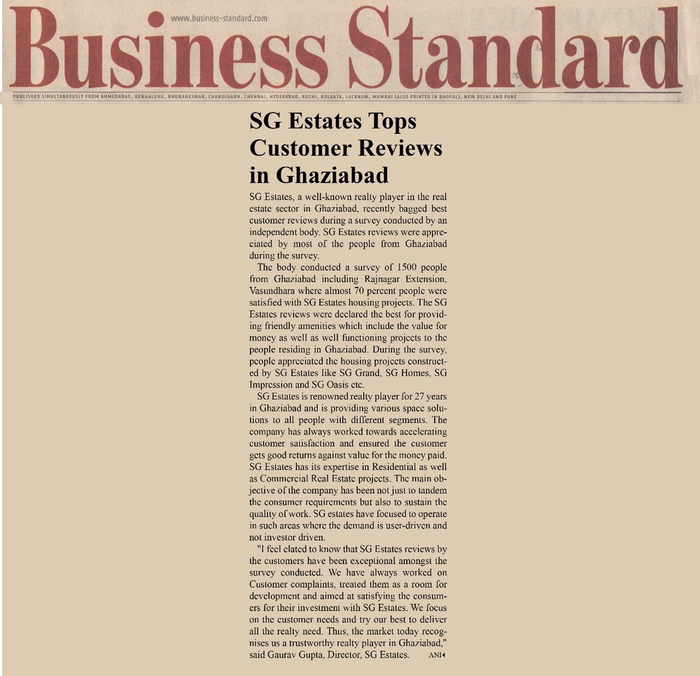 March-2018<br/>
SG Estates Tops Customer review in Ghaziabad